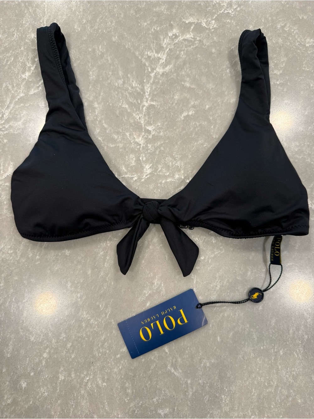Polo Ralph Lauren Black Tie Front Bikini Top Size Small NWT